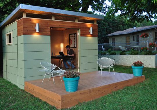 backyard office with patio