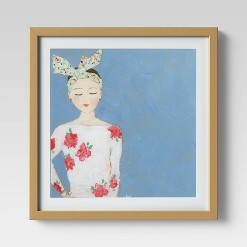 20"x20" Girl With Head Kerchief Framed Wall Print Gold - Opalhouse™
