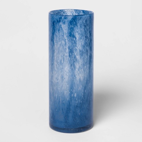 Threshold - Seeded Cylinder Glass Vase Blue