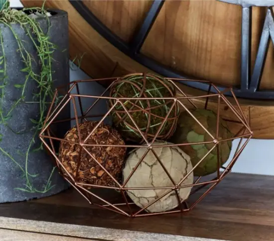 Coffee Table Accents - Set of 2 Round Modern Reflections Iron Geodesic Basket