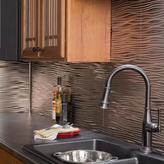 kitchen backsplash ideas - Fasade Waves 18.5-in x 24.5-in Brushed Nickel Backsplash Panels
