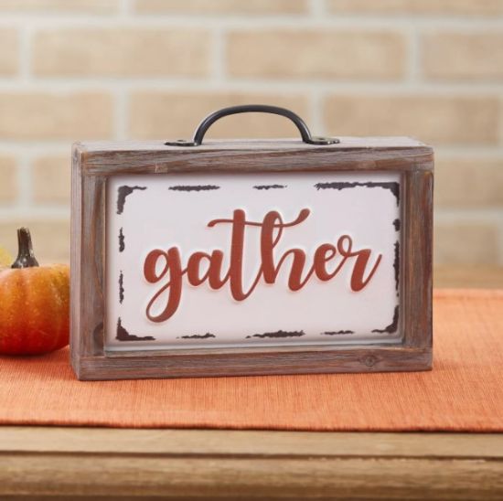 Lakeside Autumn Harvest Enamel Block Sign with Inspirational Sentiment - Gather