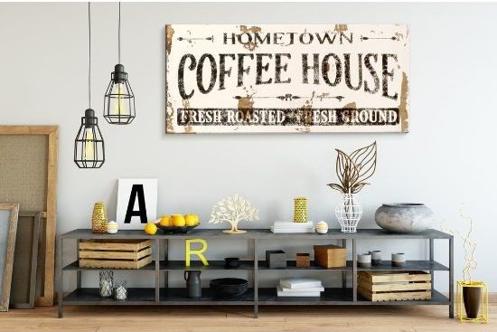 Farmhouse Sign Home Town Coffee House in White