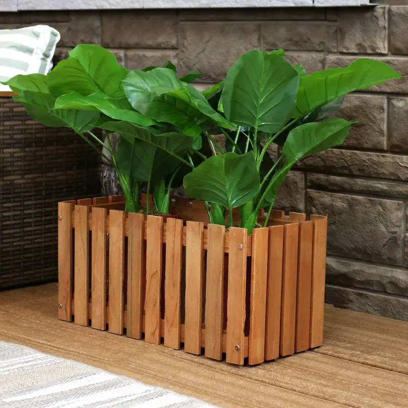 Sunnydaze Meranti Wood Picket Style Outdoor Planter Box