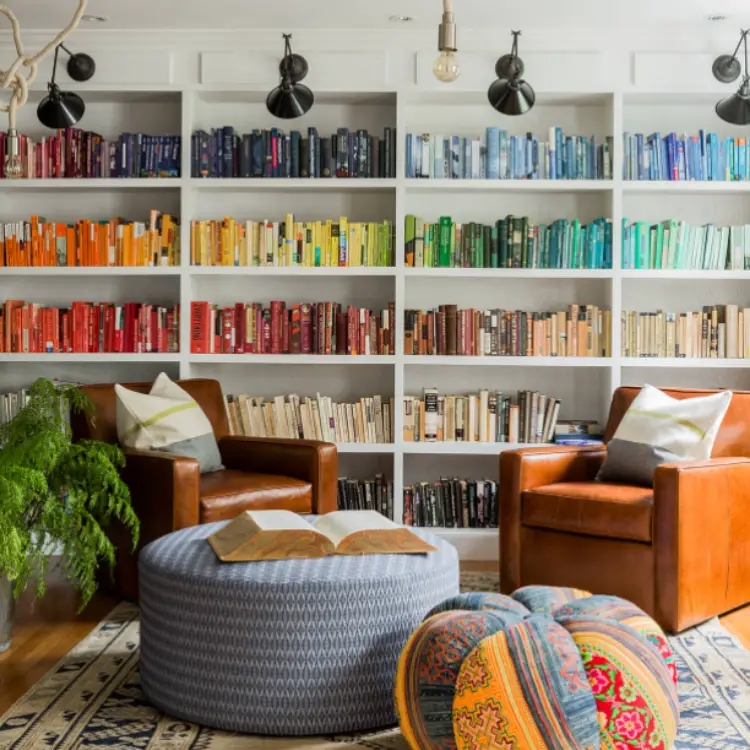 rainbow bookshelves
