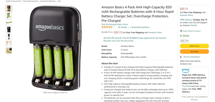 Amazon Basics AAA Battery Charger