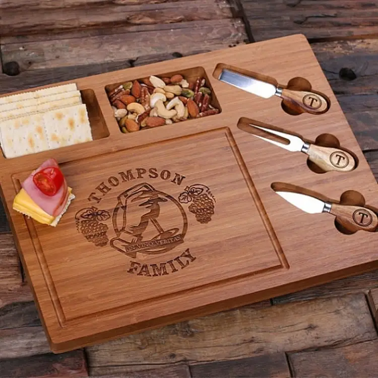 Cutting Board Cheese and Bread Serving Tray Board with Tools by Teals Prairie