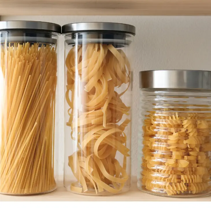 pasta in jars on kitchen counter