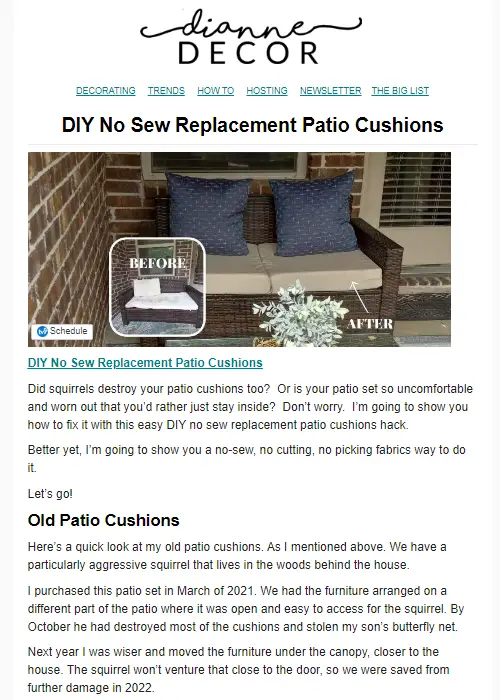 DIY No Sew Replacement Patio Cushions